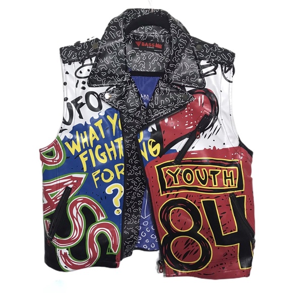 Bass Vegan Leather Vest with Artsy Graphics - Picture 4 of 7